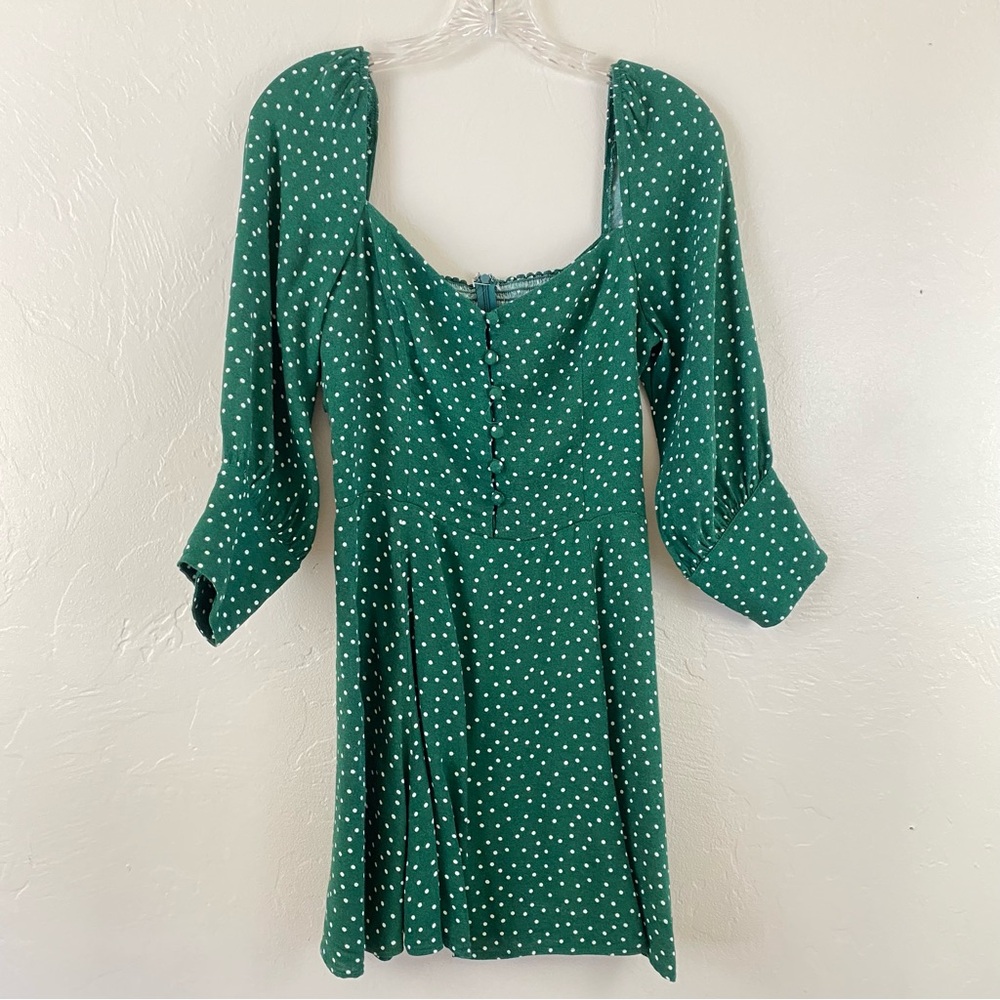 Reformation Green and White Polka Dot Mini Dress
